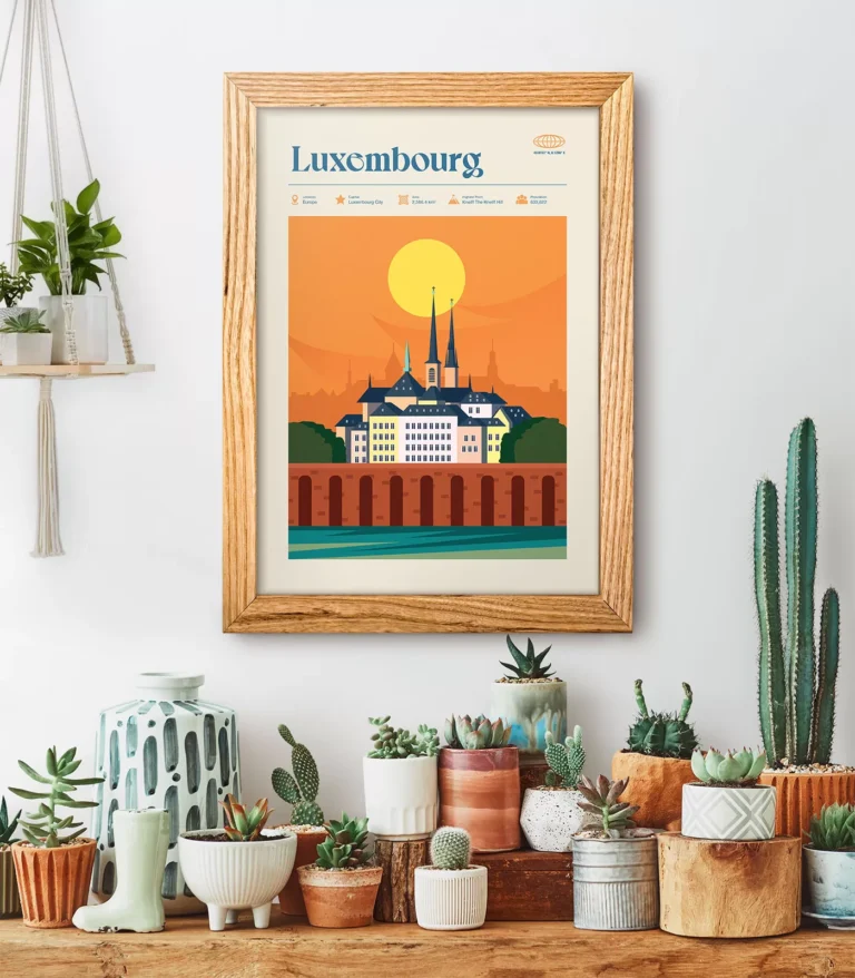 Mid-century modern Luxembourg retro travel poster