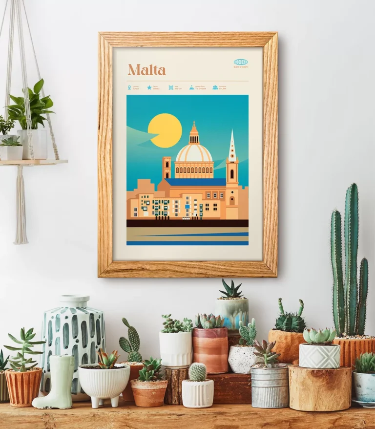 Mid-century modern Malta retro travel poster