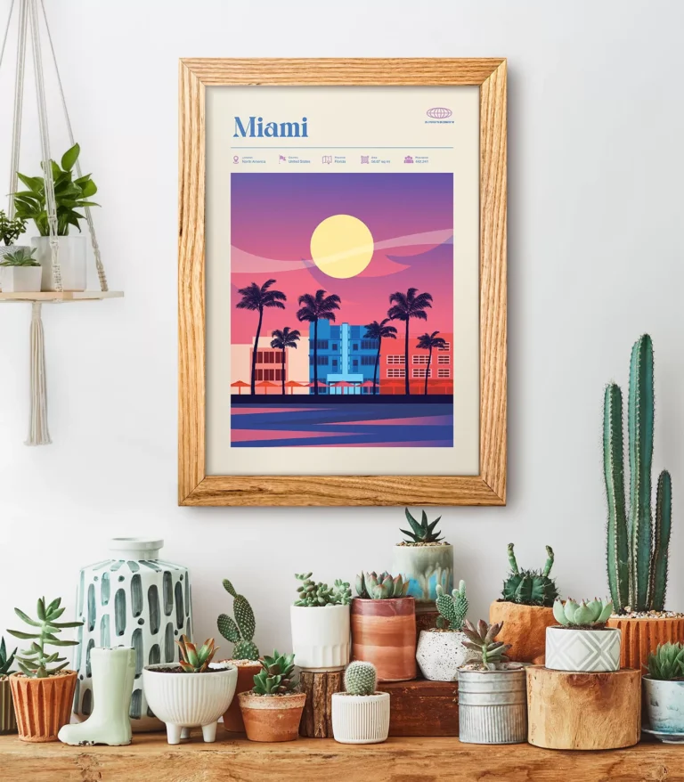 Mid-century modern Miami retro travel poster