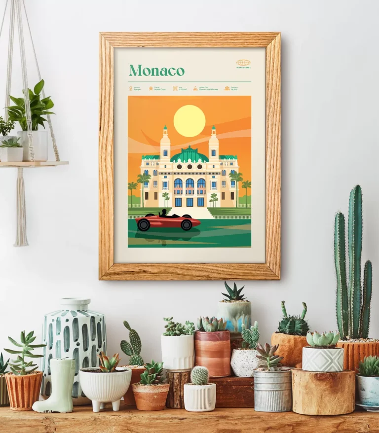 Mid-century modern Monaco retro travel poster