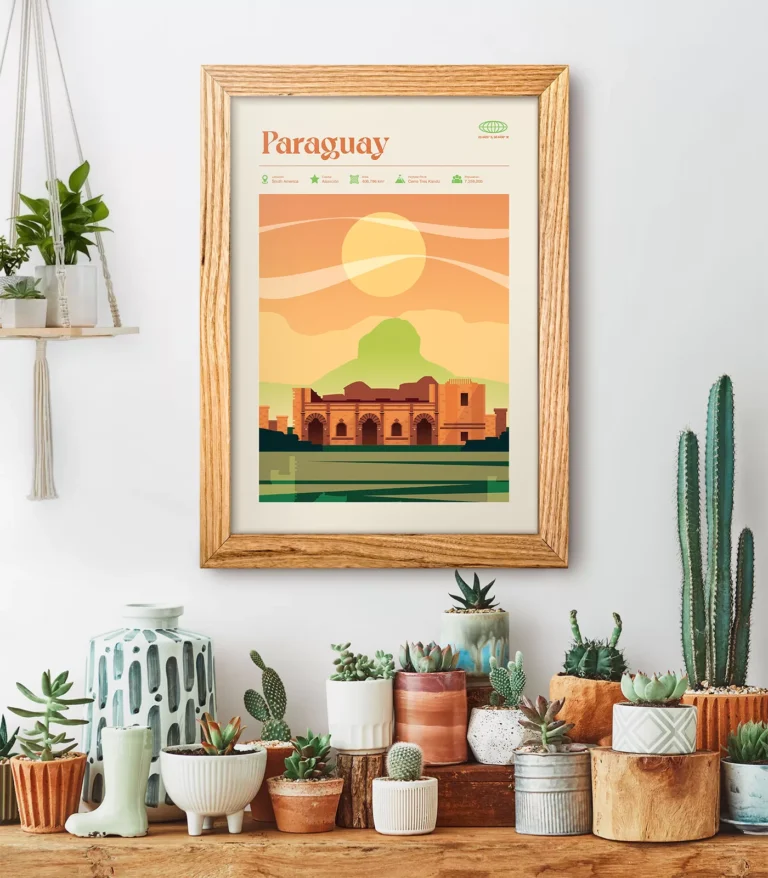 Mid-century modern Paraguay retro travel poster