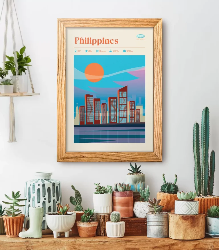 Mid-century modern Philippines retro travel poster