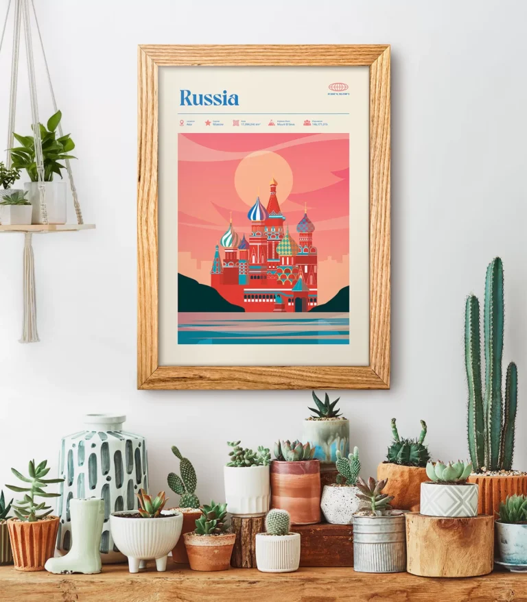 Mid-century modern Russia retro travel poster