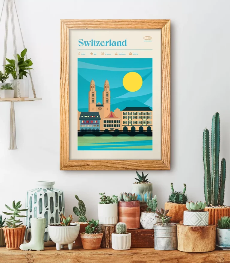 Mid-century modern Switzerland retro travel poster