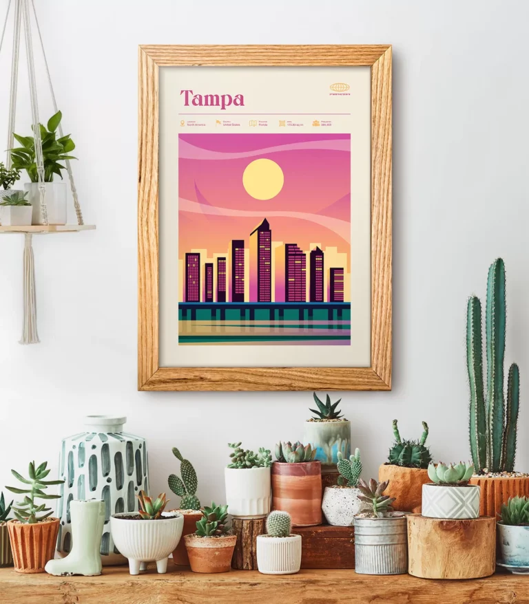 Mid-century modern Tampa retro travel poster