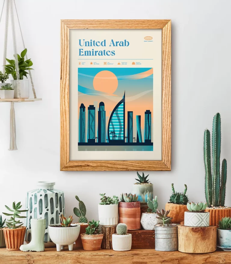 Mid-century modern United Arab Emirates retro travel poster