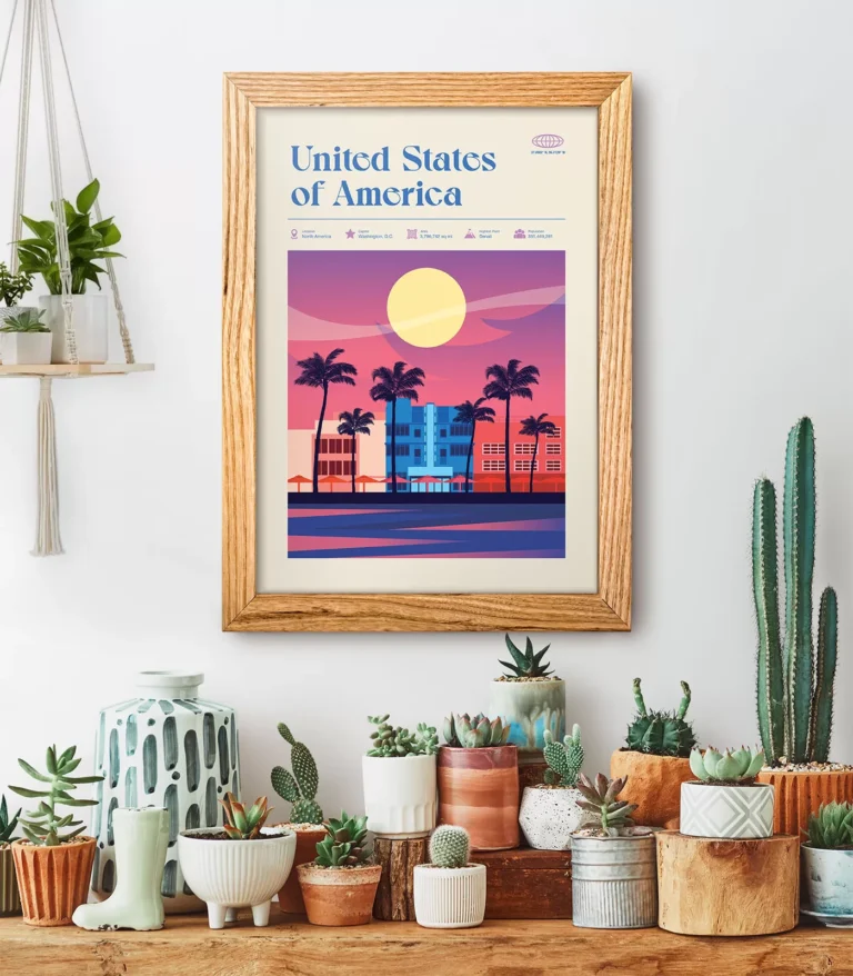 Mid-century modern United States of America retro travel poster