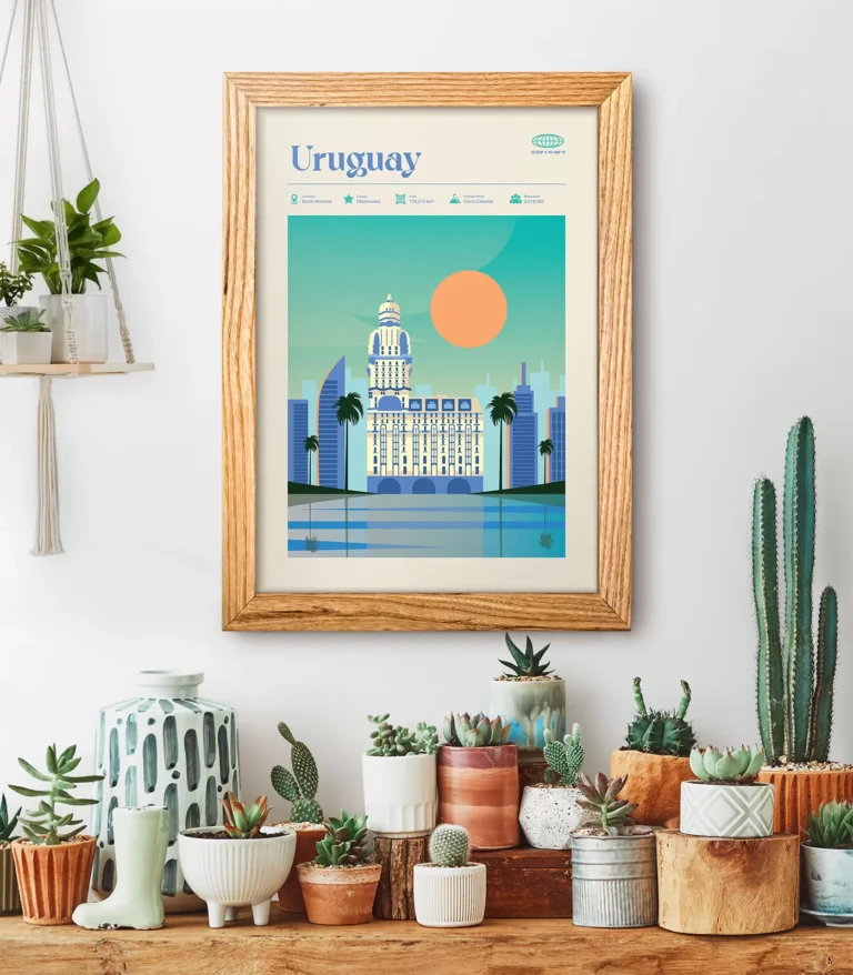 Mid-century modern Uruguay retro travel poster