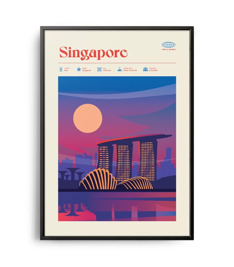 Mid-century modern Singapore retro travel poster
