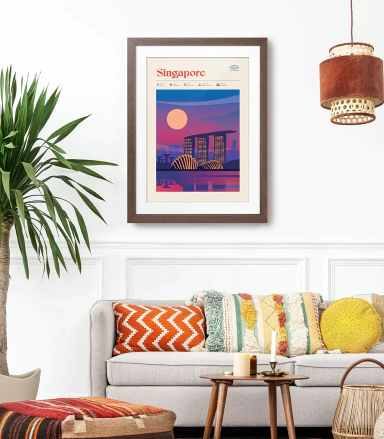 Mid-century modern Singapore retro travel poster
