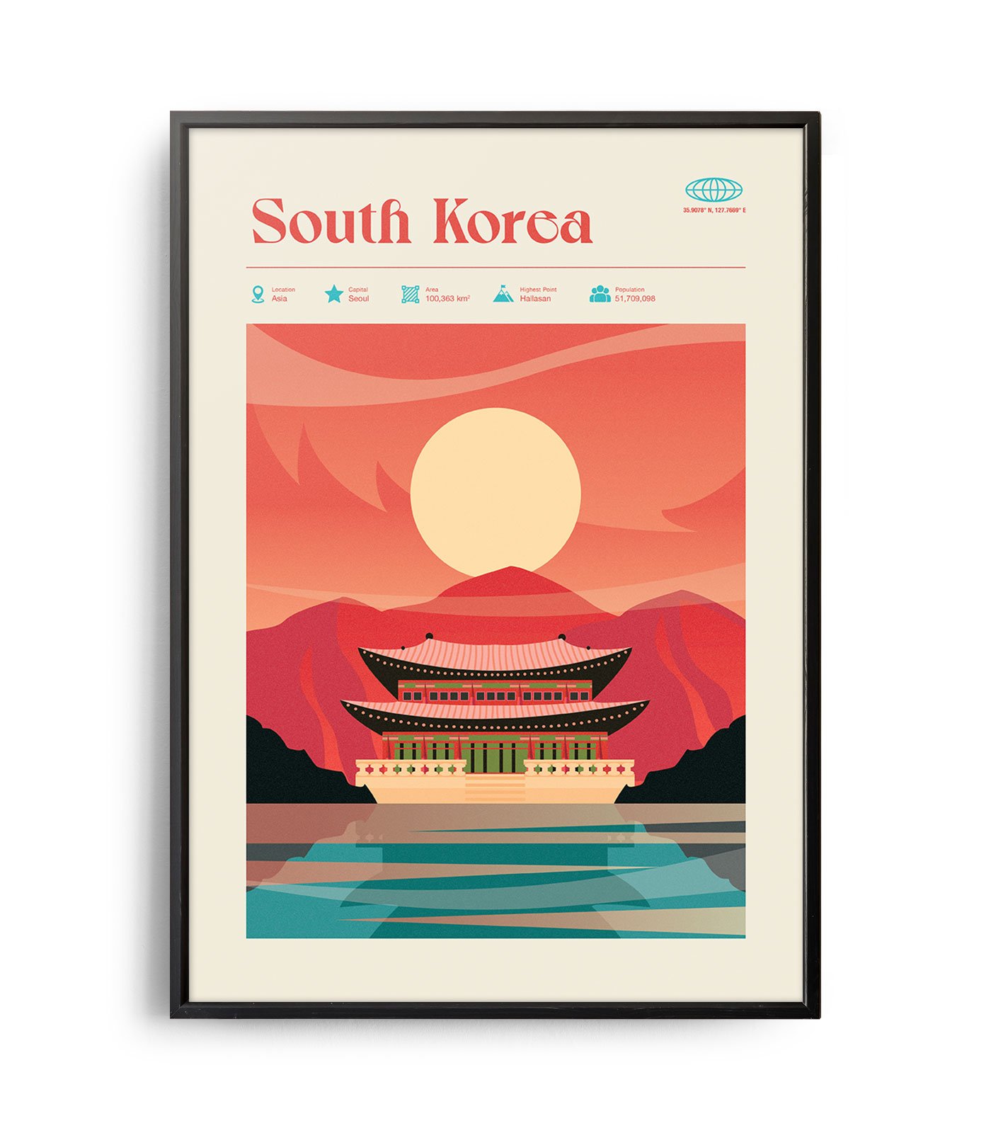 Mid-century modern South Korea retro travel poster - Weekend Poster