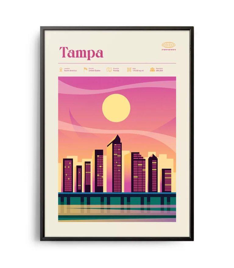 Mid-century modern Tampa retro travel poster