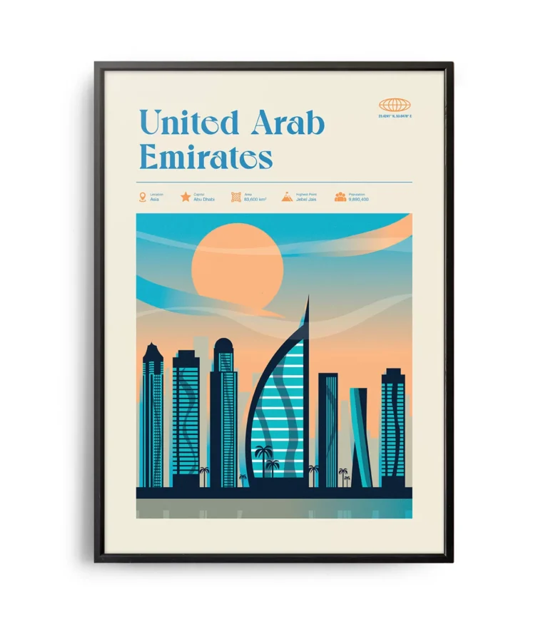 Mid-century modern United Arab Emirates retro travel poster