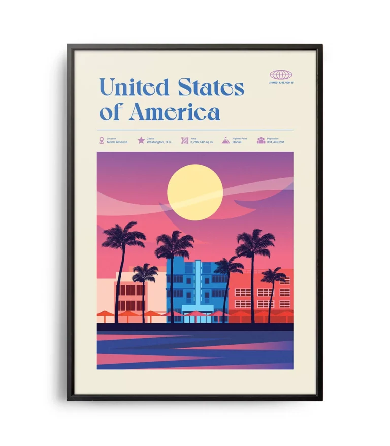 Mid-century modern United States of America retro travel poster