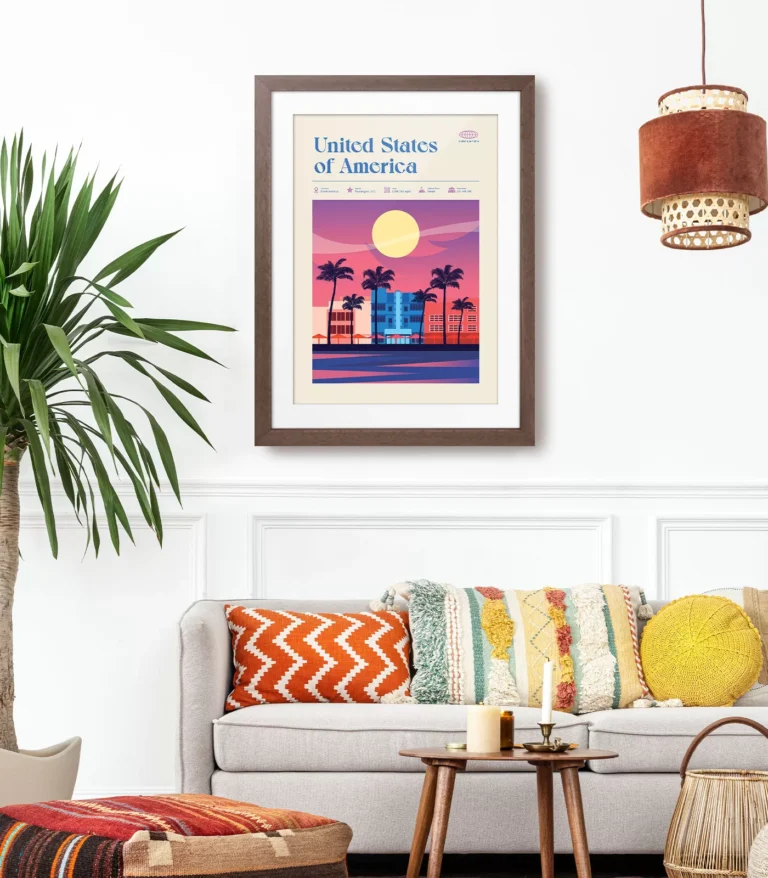 Mid-century modern United States of America retro travel poster
