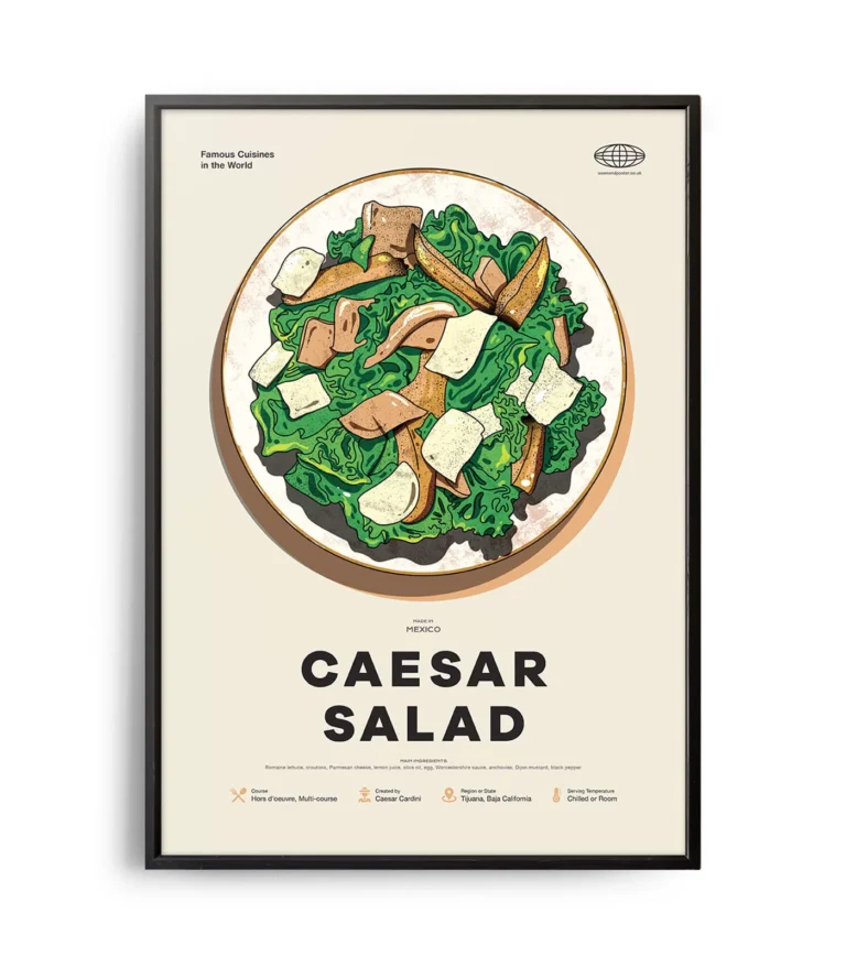 Mid-century modern Caesar Salad recipe poster
