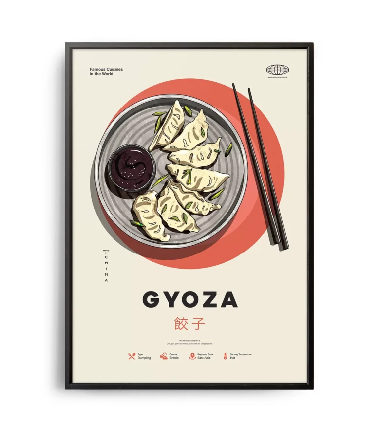 Mid-century modern Gyoza recipe poster