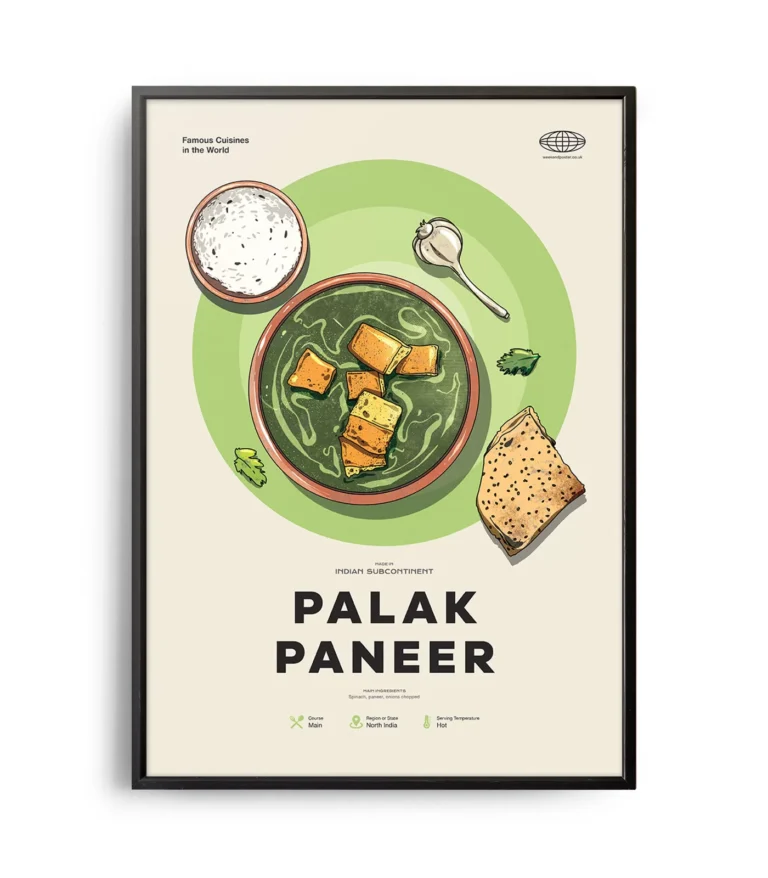 Mid-century modern Palak Paneer recipe poster