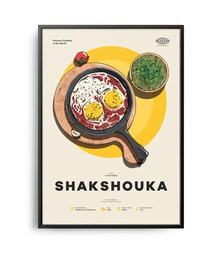 Mid-century modern Shakshouka recipe poster