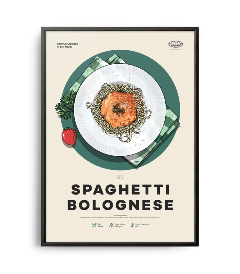 Mid-century modern Spaghetti Bolognese recipe poster