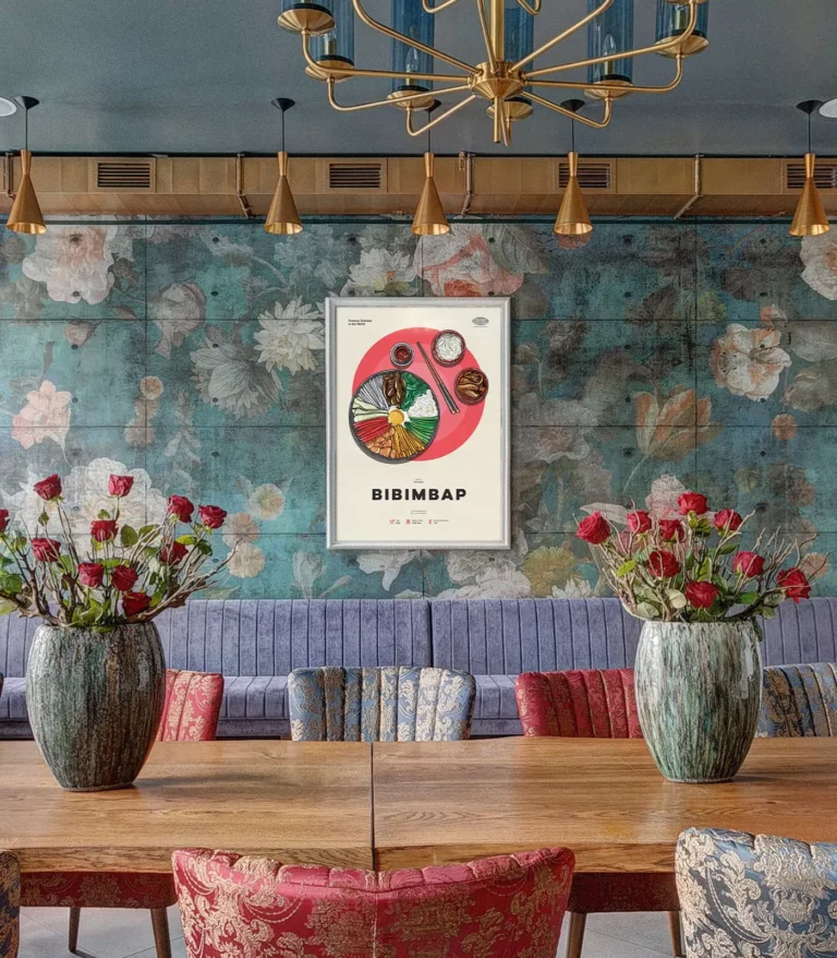 Mid-century modern Bibimbap recipe poster
