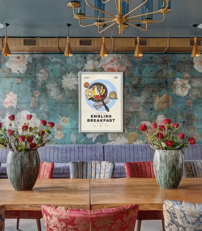 Mid-century modern English Breakfast recipe poster