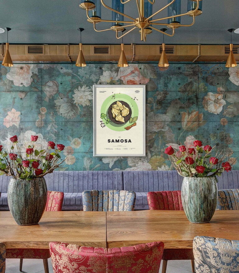 Mid-century modern Samosa recipe poster