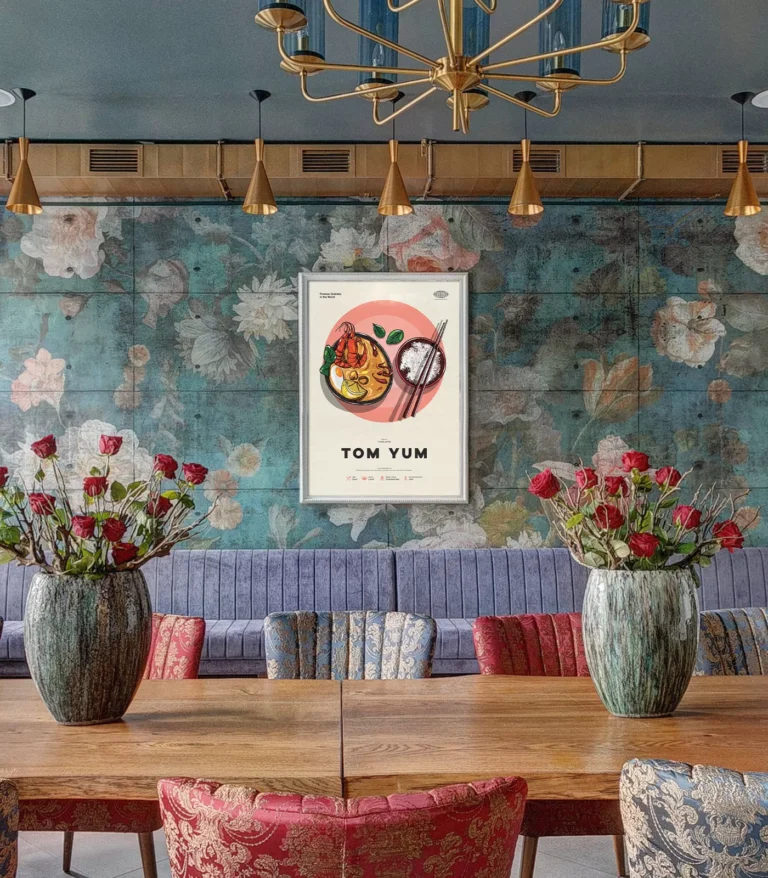 Mid-century modern Tom Yum recipe poster