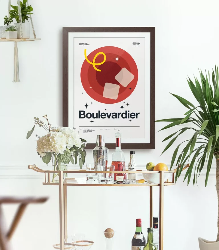 Mid-century modern Boulevardier Cocktail poster