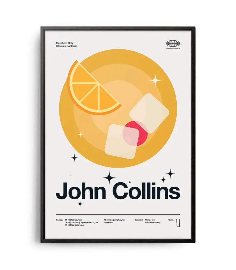 Mid-century modern John Collins Cocktail poster