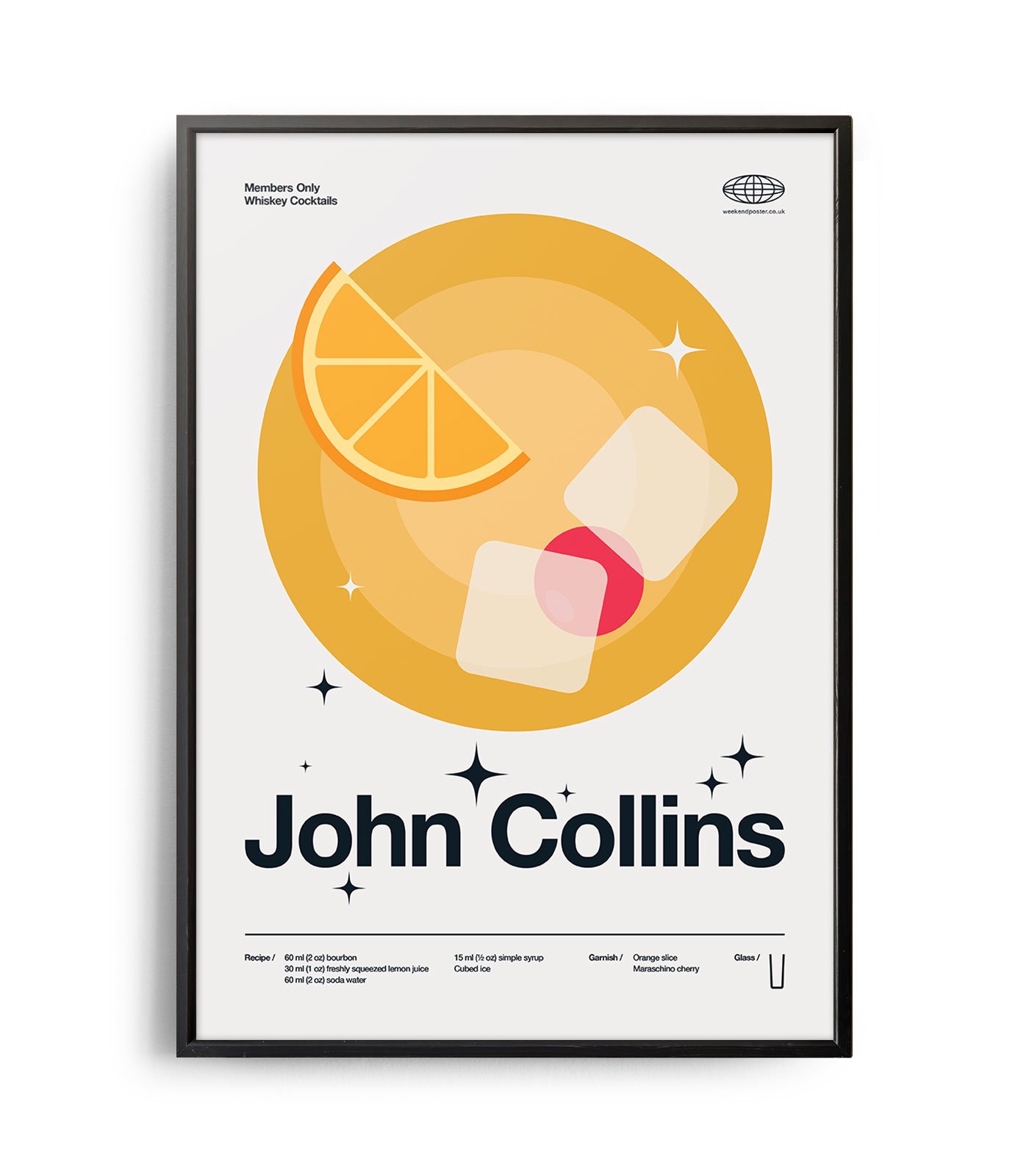 Mid Century Modern John Collins Cocktail Poster Weekend Poster 