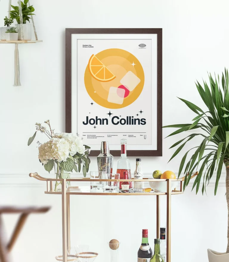 Mid-century modern John Collins Cocktail poster