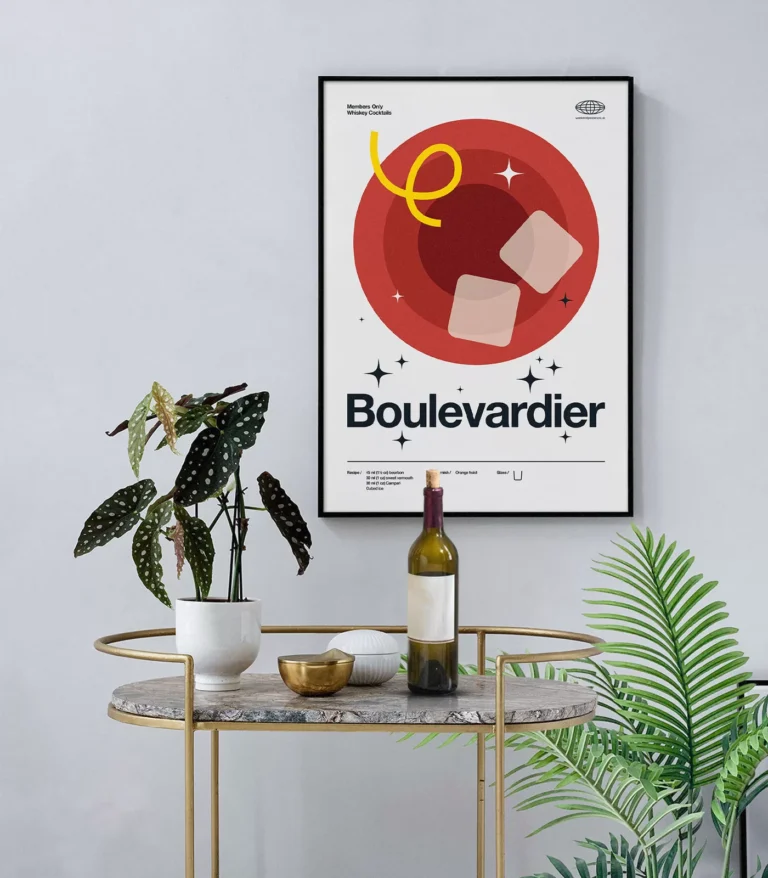 Mid-century modern Boulevardier Cocktail poster