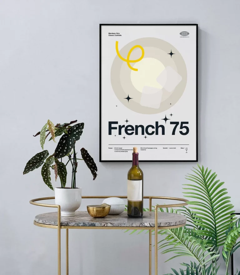 Mid-century modern French 75 Cocktail poster