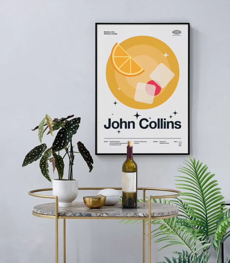 Mid-century modern John Collins Cocktail poster