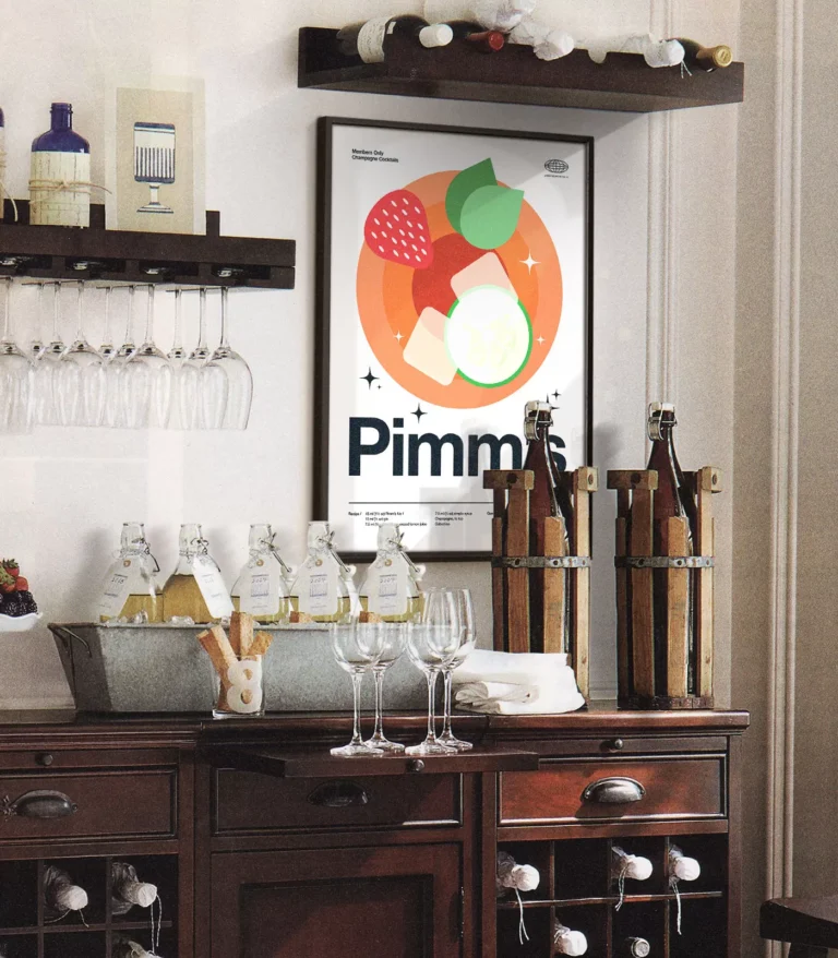 Mid-century modern Pimm's Royale Cocktail poster