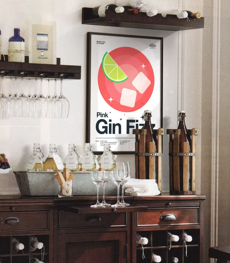 Mid-century modern Pink Gin Fizz Cocktail poster