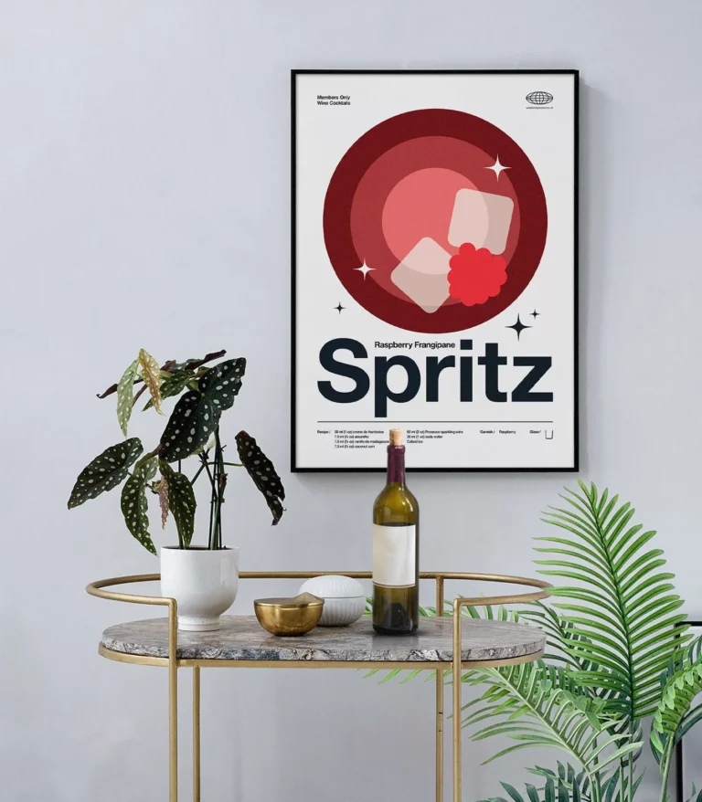 Mid-century modern Raspberry Frangipane Spritz Cocktail poster