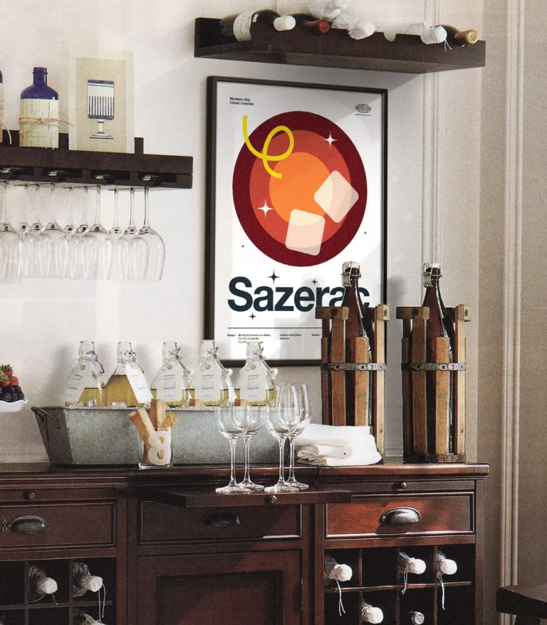 Mid-century modern Sazerac Cocktail poster