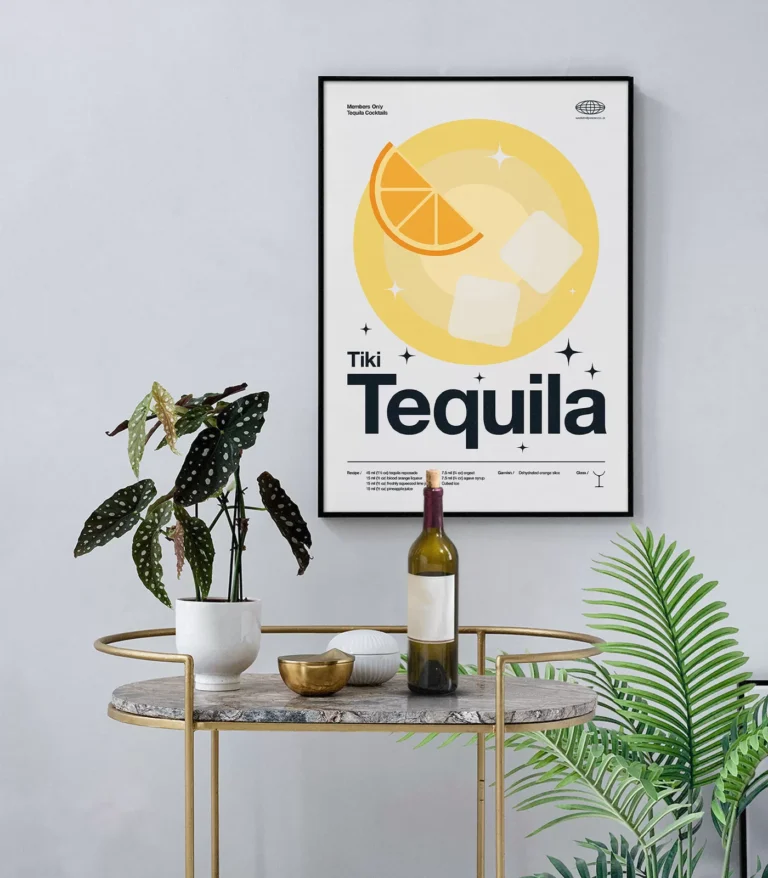 Mid-century modern Tiki Tequila Cocktail poster