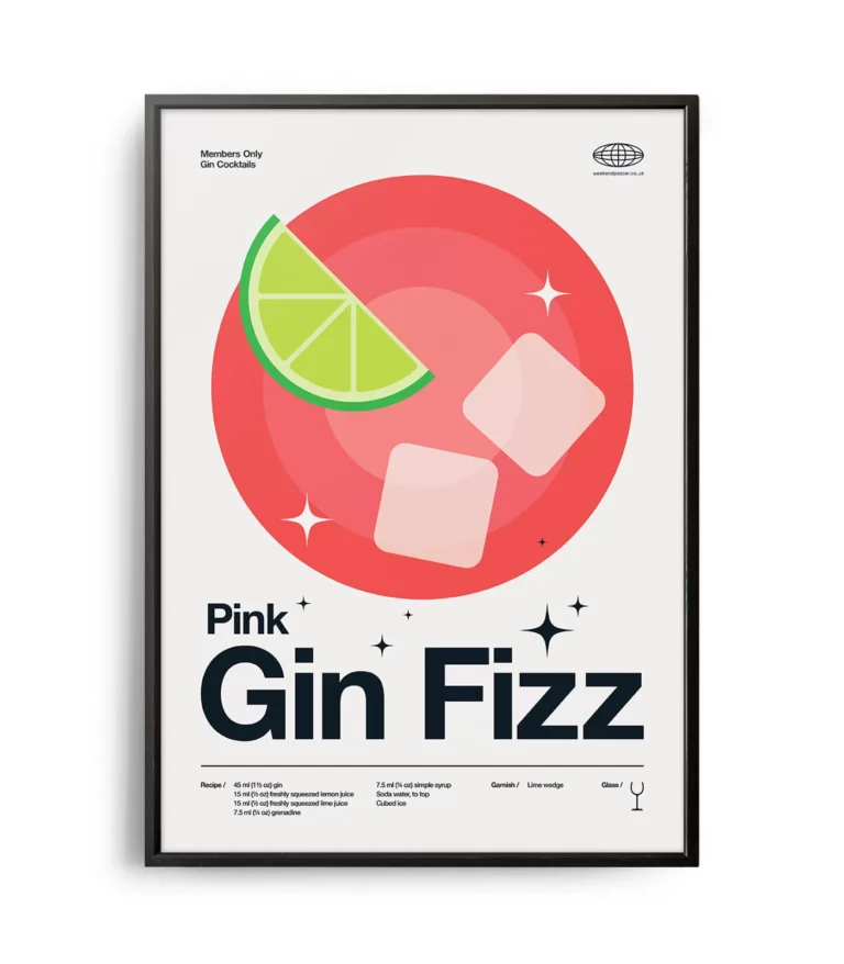 Mid-century modern Pink Gin Fizz Cocktail poster