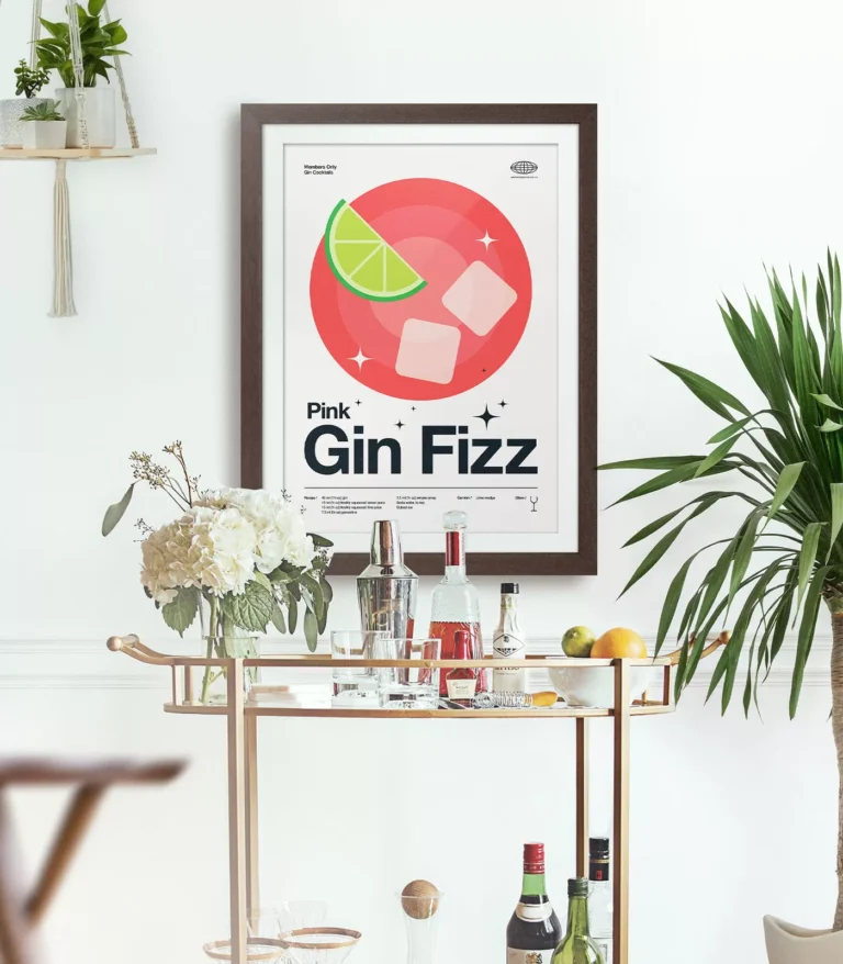 Mid-century modern Pink Gin Fizz Cocktail poster