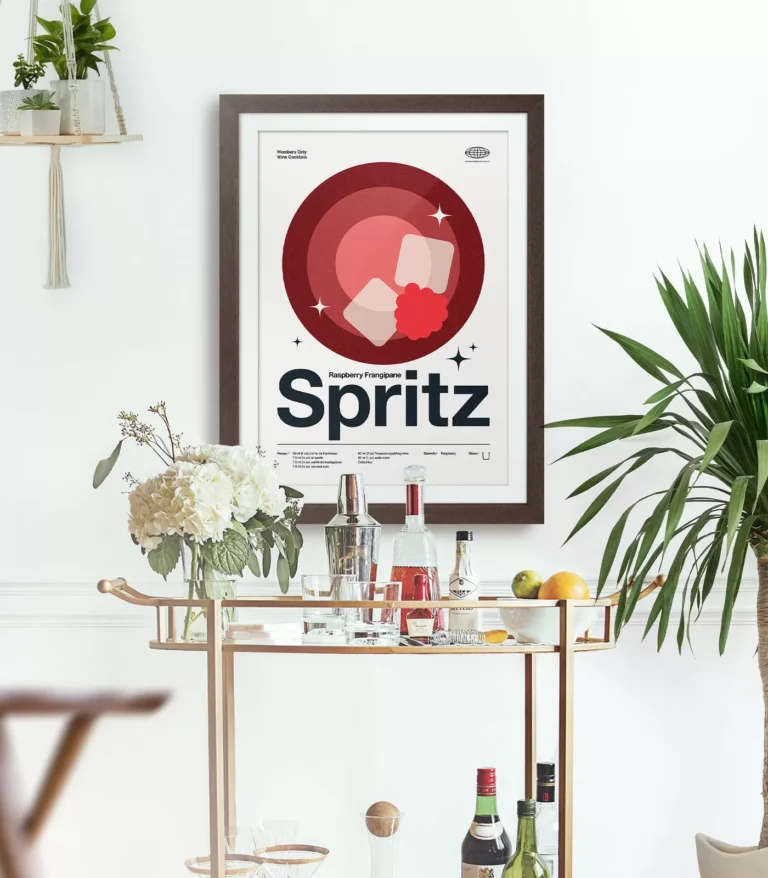 Mid-century modern Raspberry Frangipane Spritz Cocktail poster