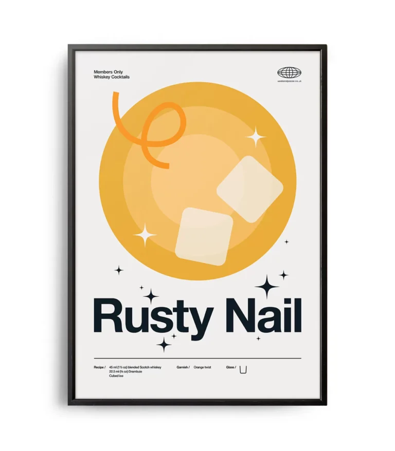 Mid-century modern Rusty Nail Cocktail poster