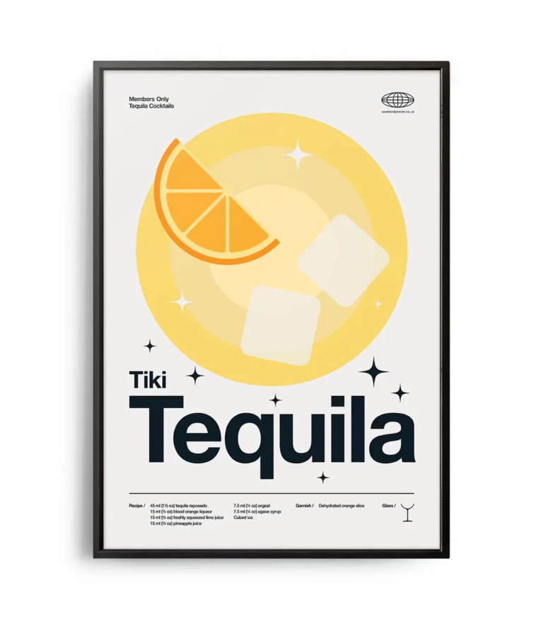 Mid-century modern Tiki Tequila Cocktail poster