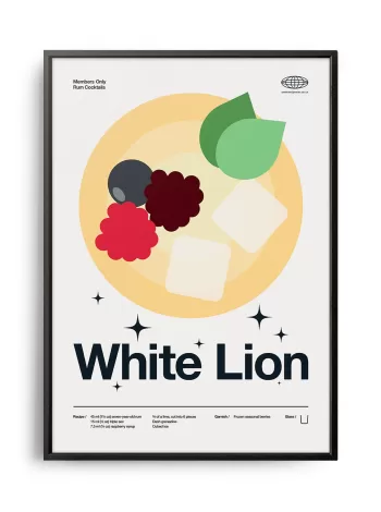 Mid-century modern White Lion Cocktail poster