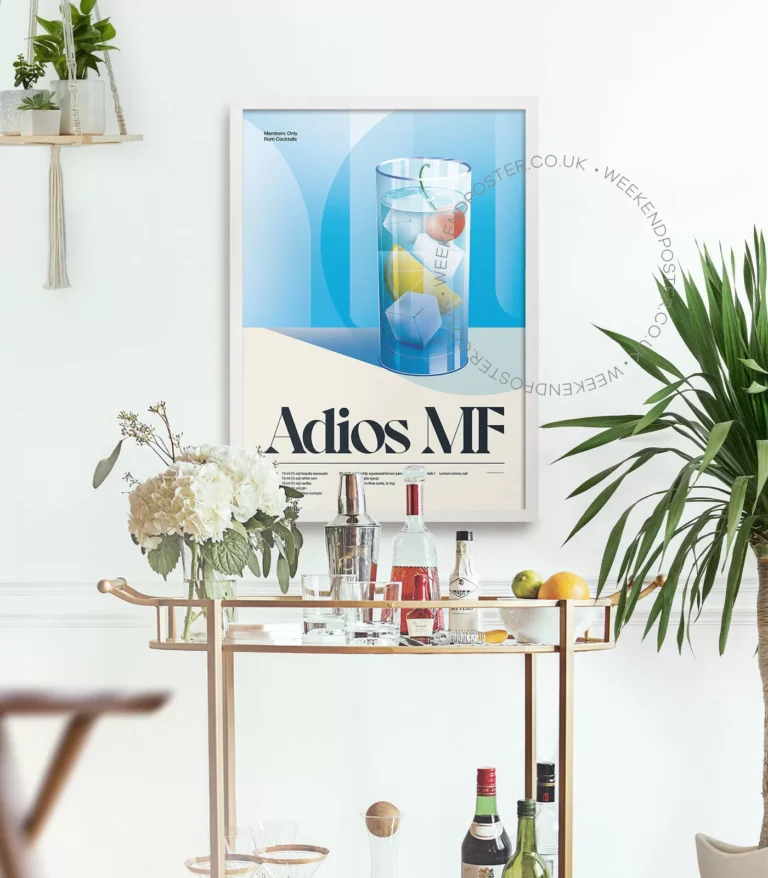 Mid-century retro Adios MF Cocktail poster
