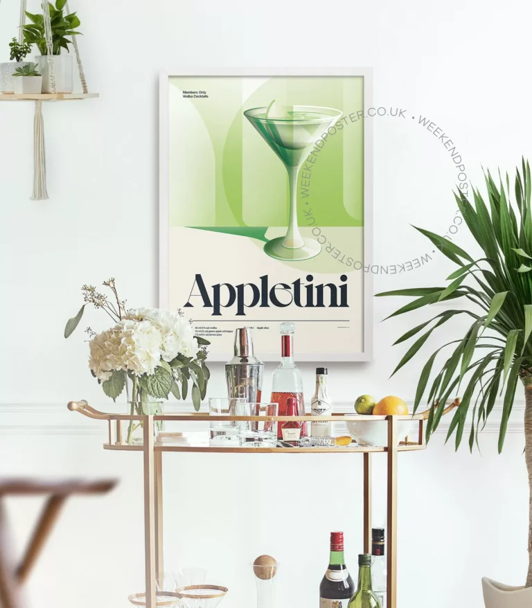 Mid-century retro Appletini Cocktail poster