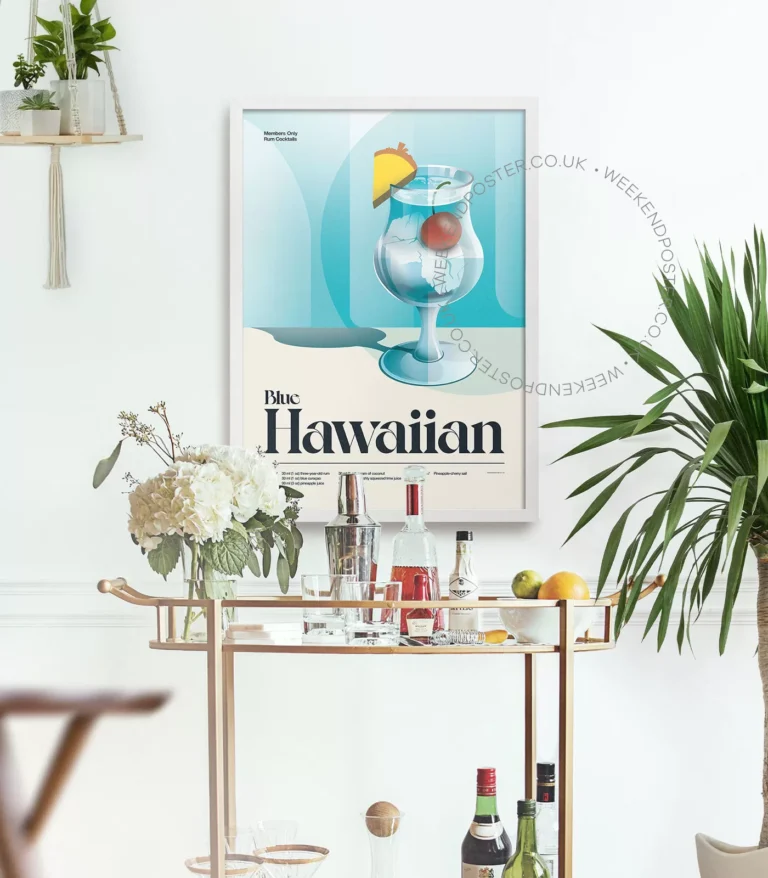 Mid-century retro Blue Hawaiian Cocktail poster