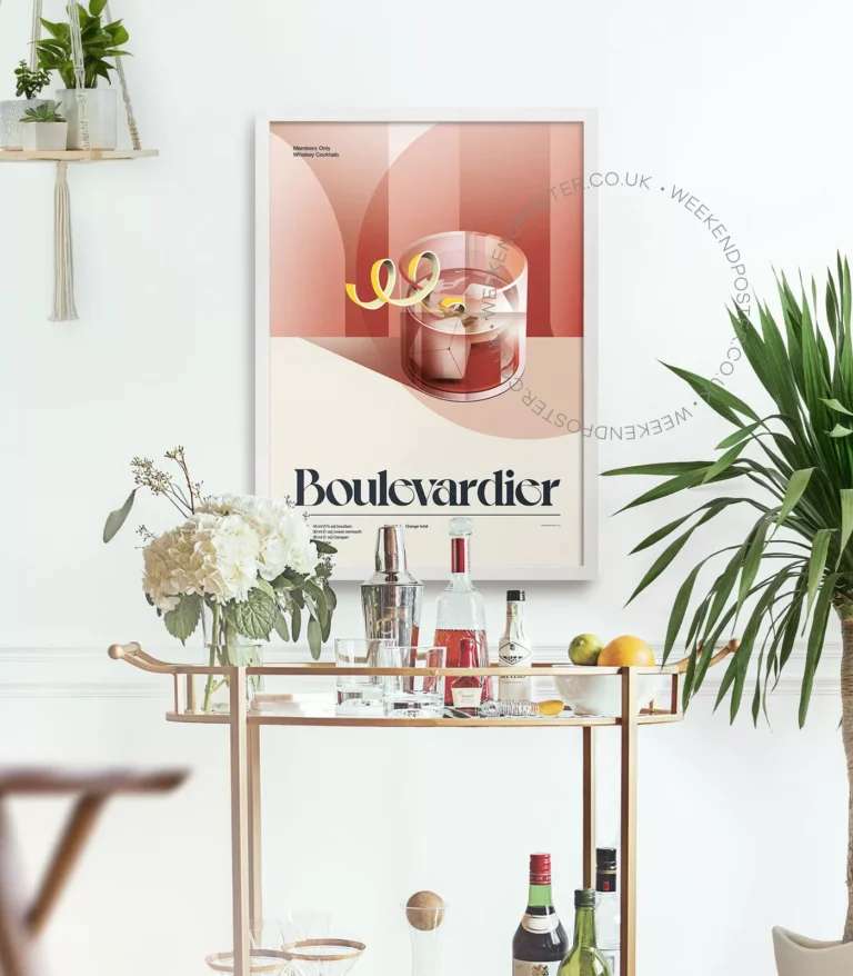 Mid-century retro Boulevardier Cocktail poster